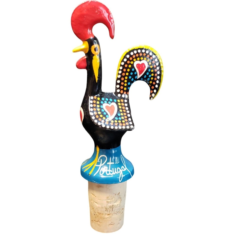 Rooster of Barcelos Hand Painted Wine Bottle Cork Stopper Portugal